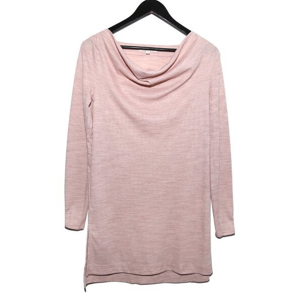 PURE + GOOD Dress Cowl Neck Draped Tunic Ribbed  Long Sleeve Blush Pink - Picture 2 of 7